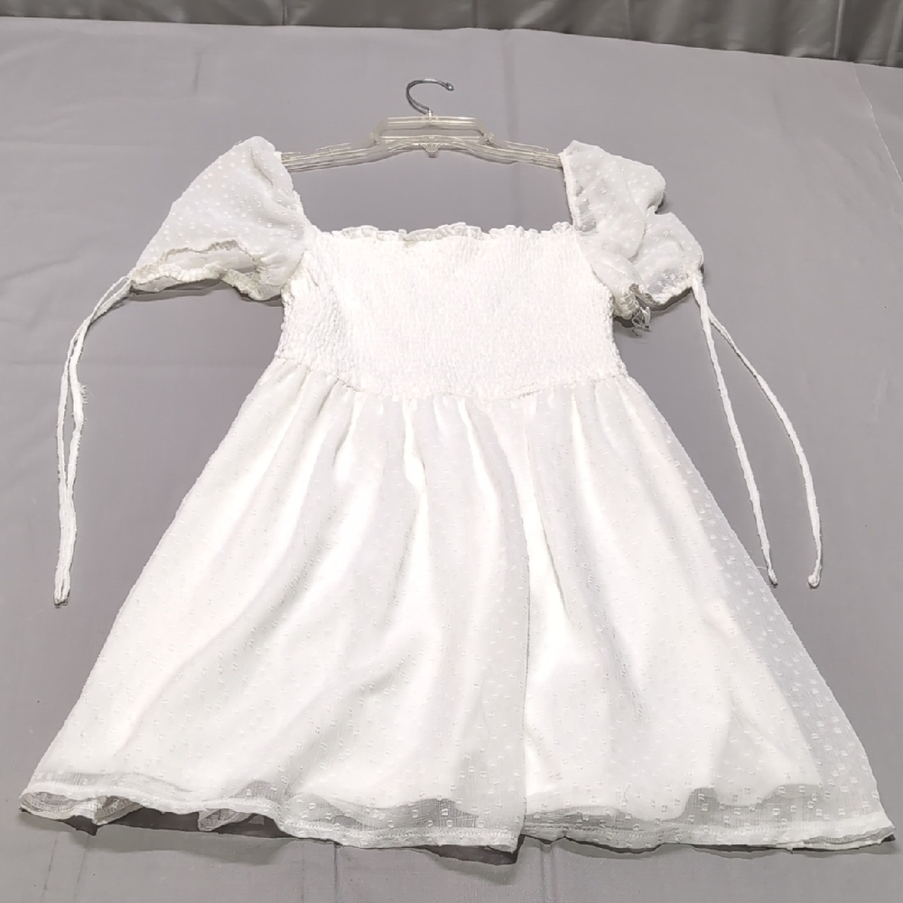 Showpo Womens White Swiss Dot Smocked Mini Dress Square Neck Puff Sleeve Size 6